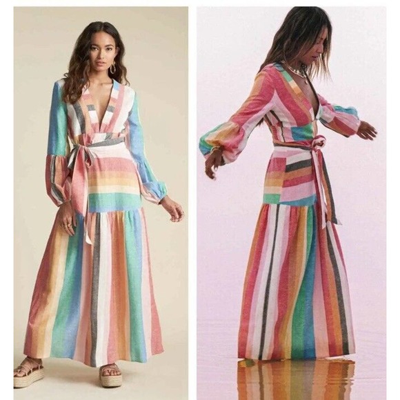 Billabong x Sincerely Jules Mix It Up Dress Rainbow Boho Maxi Size Small - Picture 2 of 4